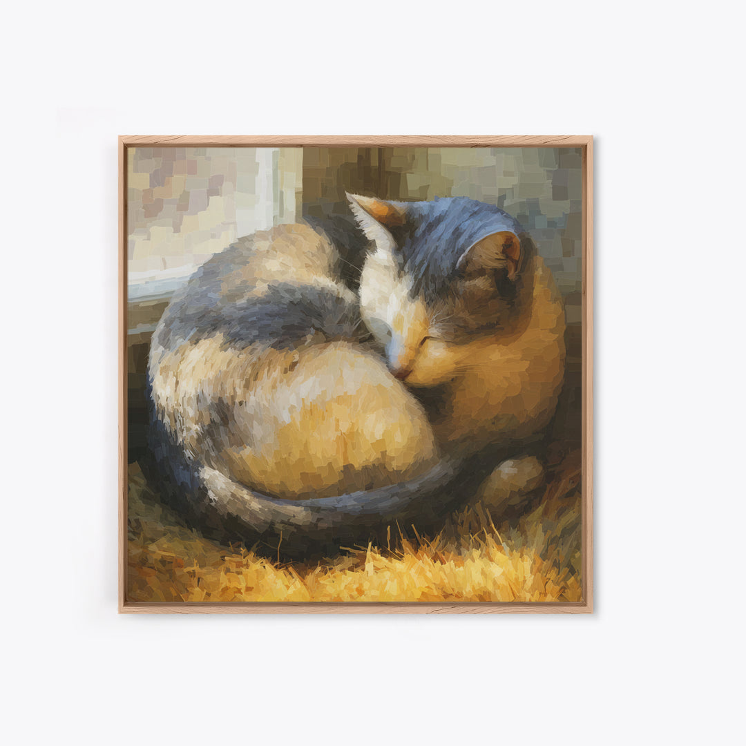 Sleeping Cat Curled Canvas Print, Animal Art, Printable Wall Art, Living Room Decor, Watercolor Art, Creature, Boho Wall Art, ANI-1x1-36