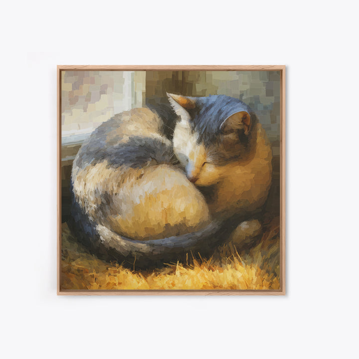 Sleeping Cat Curled Canvas Print, Animal Art, Printable Wall Art, Living Room Decor, Watercolor Art, Creature, Boho Wall Art, ANI-1x1-36