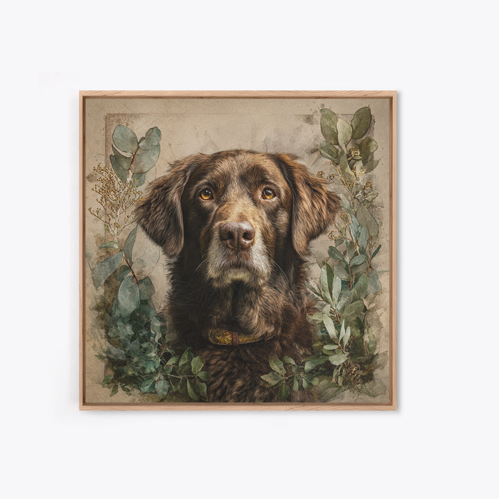 Dog Portrait with Painterly Collar and Loyal Framed Canvas Print, Animal Art, Downloadable Art, Living Room Decor, Creature, ANI-1x1-37
