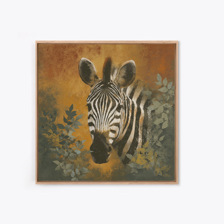 Zebra Portrait with Bold Graphic Stripe Pattern Framed Canvas Print, Animal Art, Gallery Decor, Living Room Decor, Creature, ANI-1x1-41