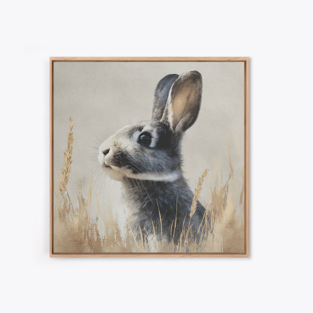 Curious Rabbit in a Soft Watercolor Meadow Canvas Print, Animal Art, Trendy Wall Art, Living Room Decor, Fine Art, Creature, ANI-1x1-5