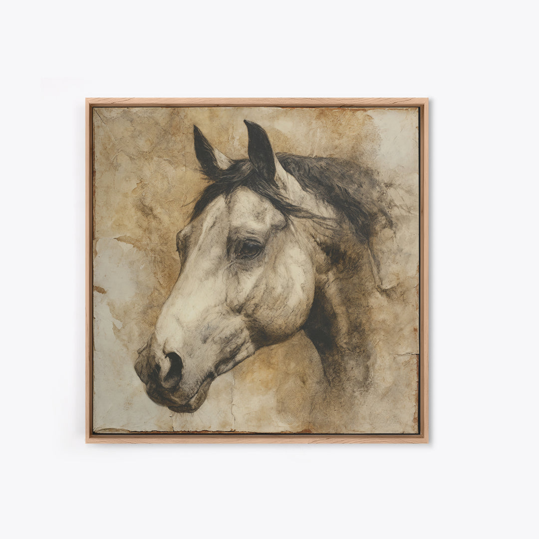 Majestic Horse Head Framed Canvas Print, Animal Art, Safari Nursery Decor, Living Room Decor, Oil Painting, Creature, ANI-1x1-51