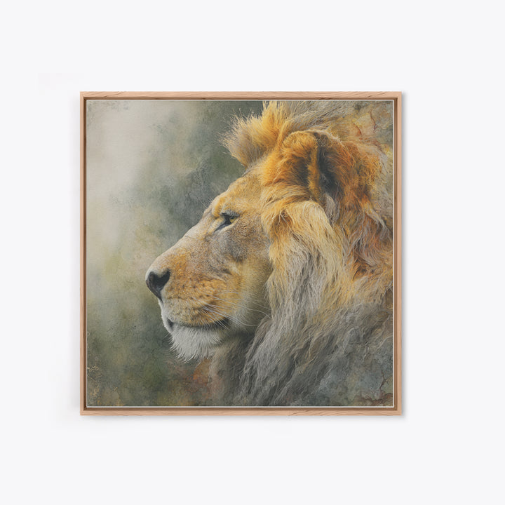 Regal Lion Profile Framed Canvas Print, Animal Art, Statement Artwork, Living Room Decor, Abstract Art, Creature, Wall Decor, ANI-1x1-57