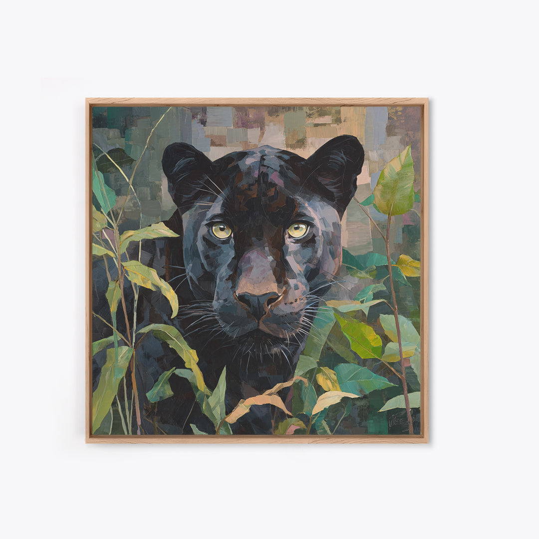 Dramatic Black Panther Emerging from Deep Jungle Canvas Print, Animal Art, Farmhouse Decor, Living Room Decor, Creature, ANI-1x1-6