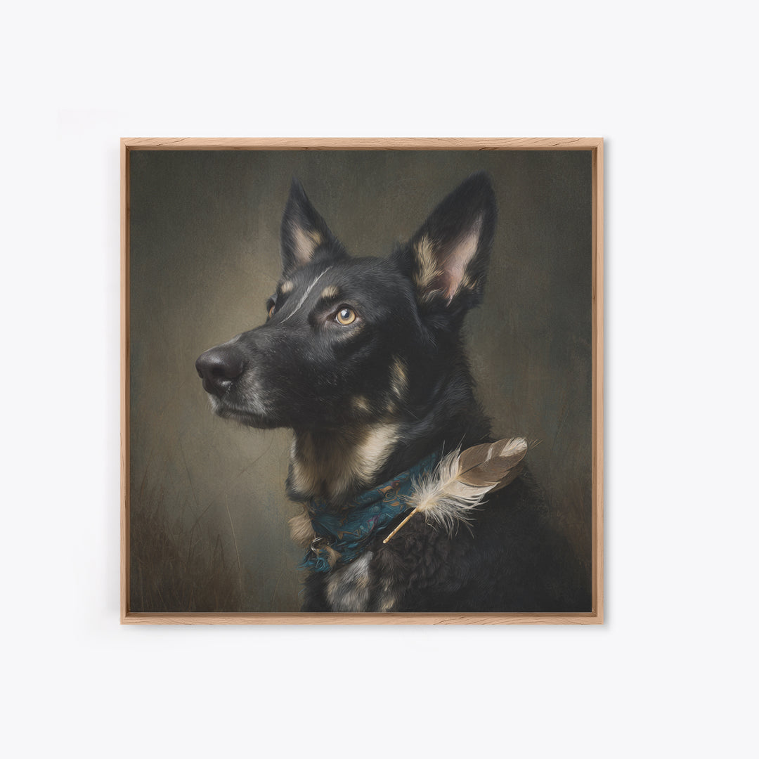 Dog Portrait with Painterly Collar and Loyal Framed Canvas Print, Animal Art, Downloadable Art, Living Room Decor, Creature, ANI-1x1-61