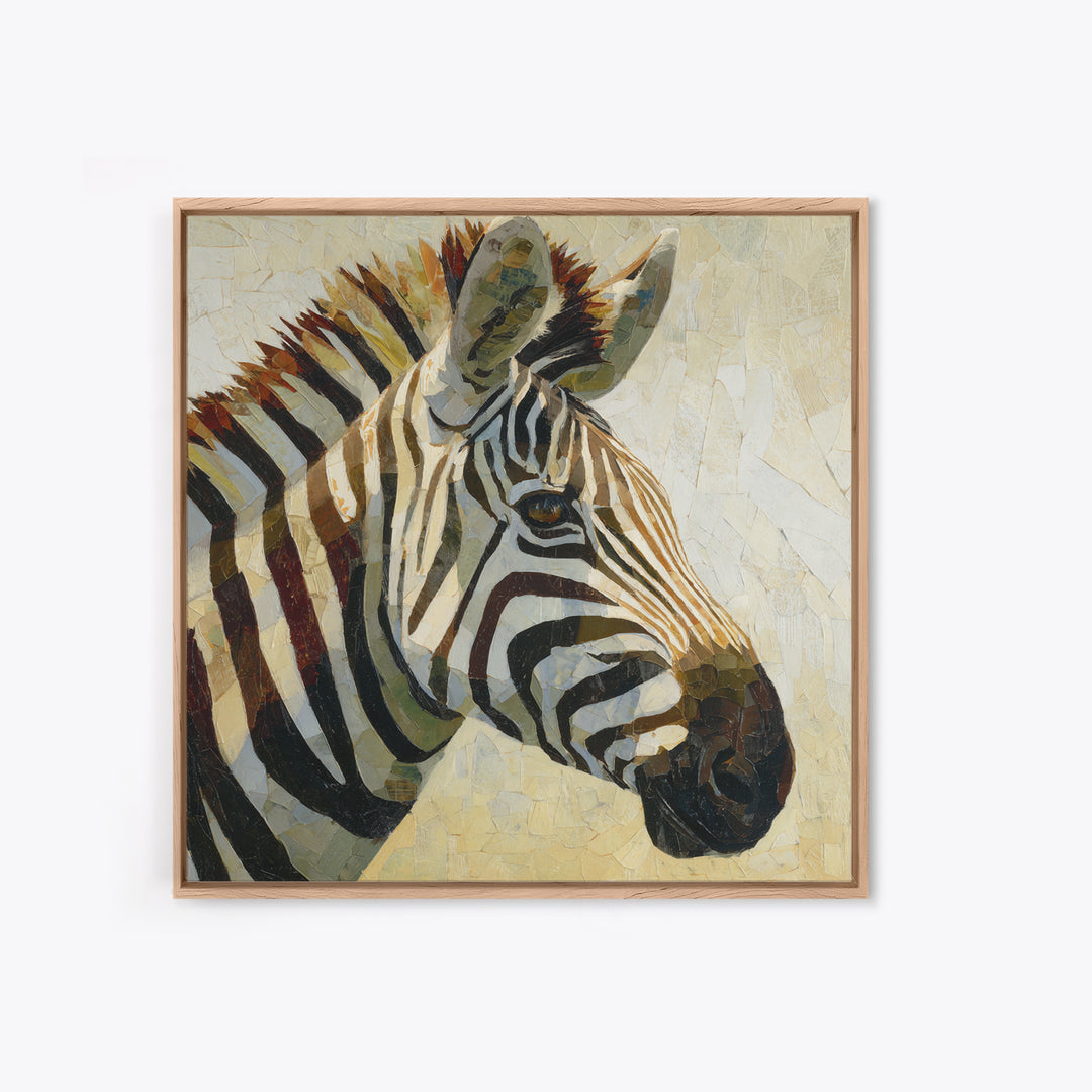 Zebra Portrait with Bold Graphic Stripe Pattern Framed Canvas Print, Animal Art, Gallery Decor, Living Room Decor, Creature, ANI-1x1-65