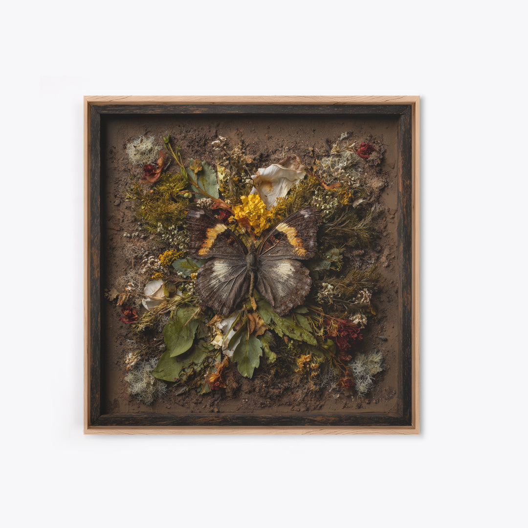Butterfly Specimen Composition Framed Canvas Print, Animal Art, Cat Art, Living Room Decor, Fine Art, Creature, Art Print, ANI-1x1-71