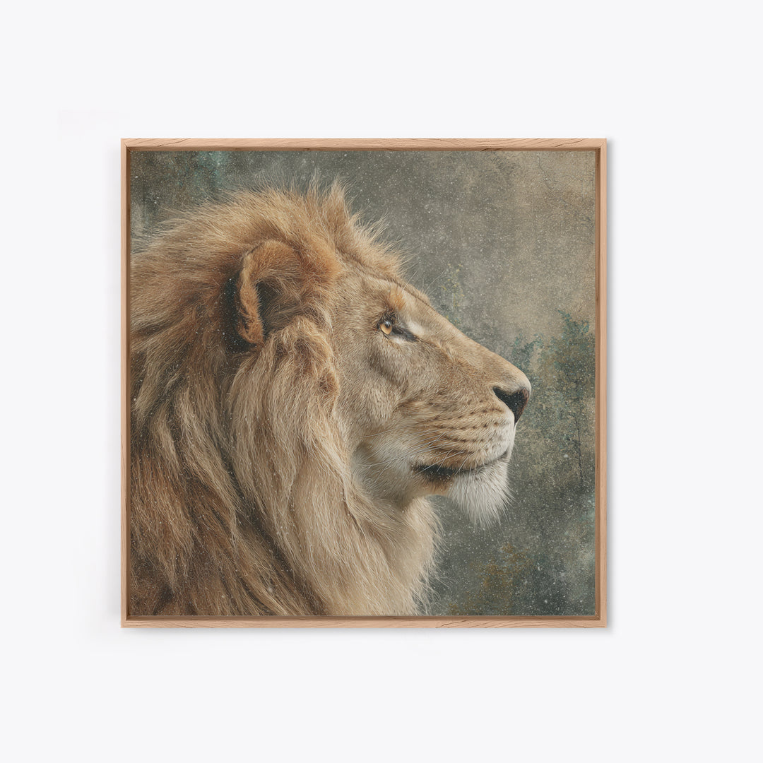Regal Lion Profile Canvas Print, Animal Art, Textured Painting, Living Room Decor, Fine Art, Creature, Printable Wall Art, ANI-1x1-81
