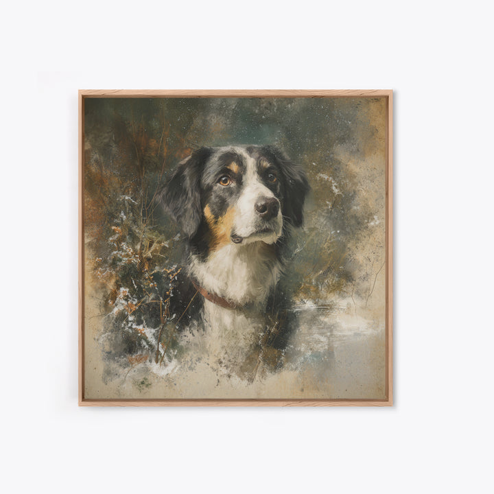 Dog Portrait with Painterly Collar and Loyal Canvas Print, Animal Art, Boho Decor, Living Room Decor, Fine Art, Creature, ANI-1x1-85