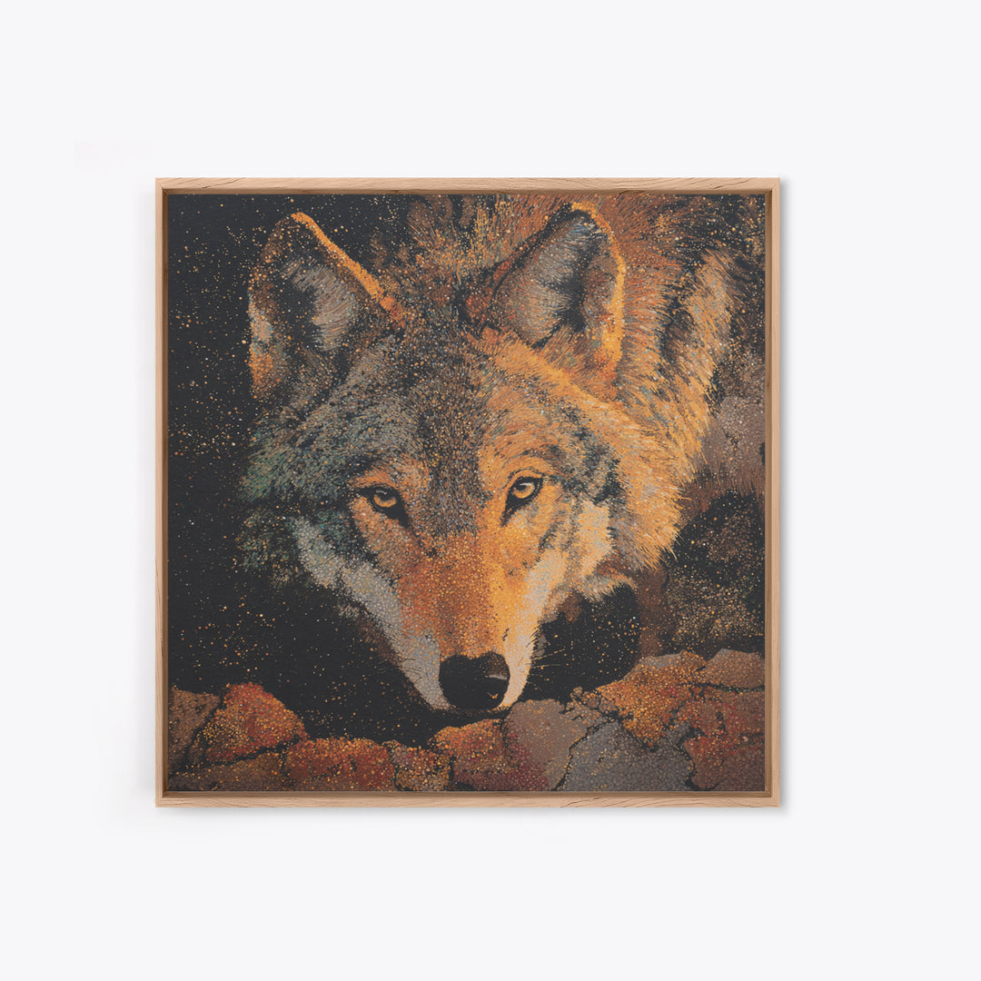 Wolf Silhouette Beneath a Star Filled Sky Canvas Print, Animal Art, Colorful Wall Art, Living Room Decor, Fine Art, Creature, ANI-1x1-94