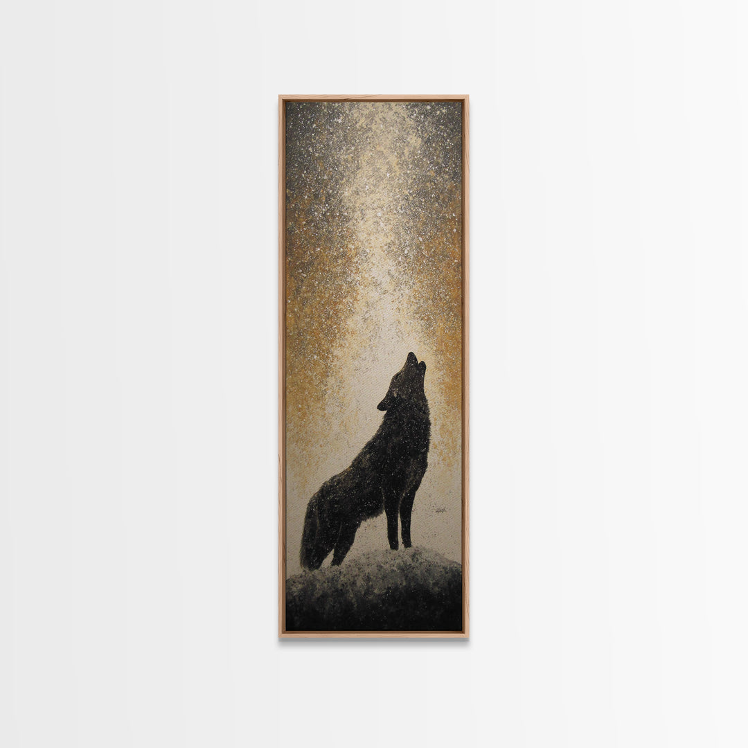 Wolf Silhouette Beneath a Star Filled Sky Canvas Print, Animal Art, Farmhouse Decor, Living Room Decor, Fine Art, Creature, ANI-1x3-10
