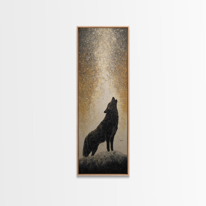 Wolf Silhouette Beneath a Star Filled Sky Canvas Print, Animal Art, Farmhouse Decor, Living Room Decor, Fine Art, Creature, ANI-1x3-10