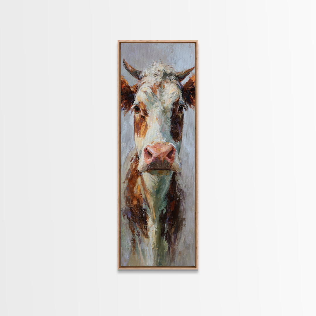Gentle Cow Portrait Framed Canvas Print, Animal Art, Art, Living Room Decor, Fine Art, Creature, Original Art, Nursery Wall Art, ANI-1x3-19