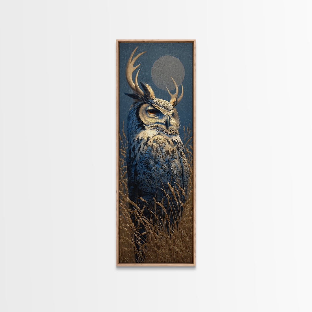 Owl with Moonlit Feathers and Celestial Accents Canvas Print, Animal Art, Decor, Living Room Decor, Oil Painting, Creature, ANI-1x3-27