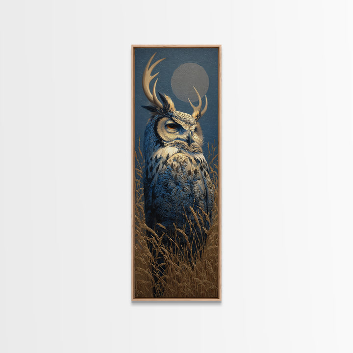 Owl with Moonlit Feathers and Celestial Accents Canvas Print, Animal Art, Decor, Living Room Decor, Oil Painting, Creature, ANI-1x3-27