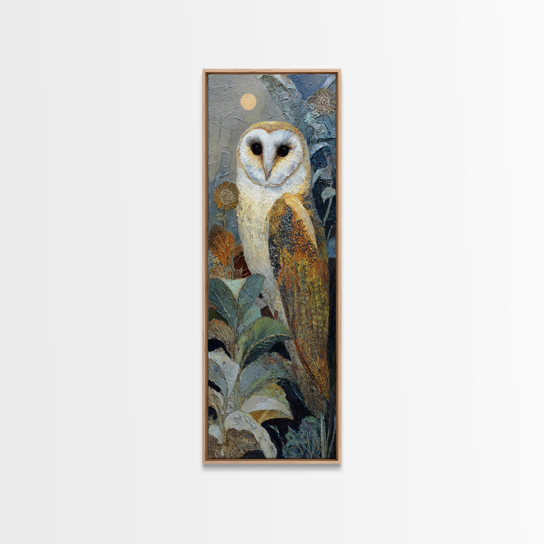 Owl with Moonlit Feathers and Celestial Accents Canvas Print, Animal Art, Minimalist Decor, Living Room Decor, Creature, ANI-1x3-3