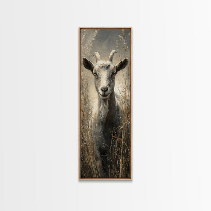 Goat Portrait with Rustic Folk Art Personality Canvas Print, Animal Art, Oil Painting, Living Room Decor, Fine Art, Creature, ANI-1x3-33