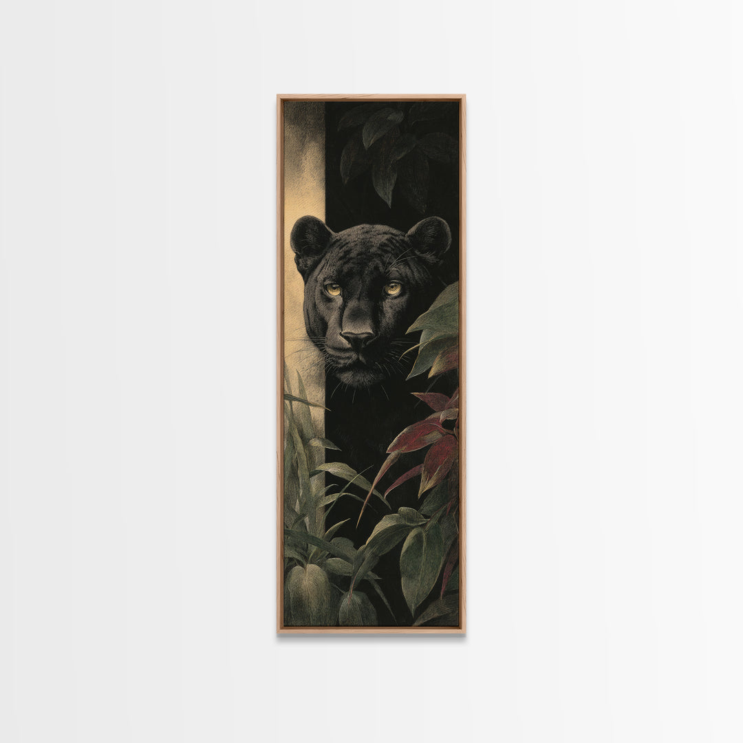 Dramatic Black Panther Emerging from Deep Jungle Canvas Print, Animal Art, Safari Nursery Decor, Living Room Decor, Creature, ANI-1x3-42