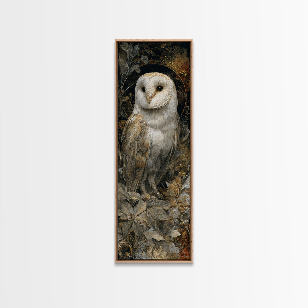 Owl with Moonlit Feathers and Celestial Accents Canvas Print, Animal Art, Nursery Wall Art, Living Room Decor, Abstract Art, ANI-1x3-51