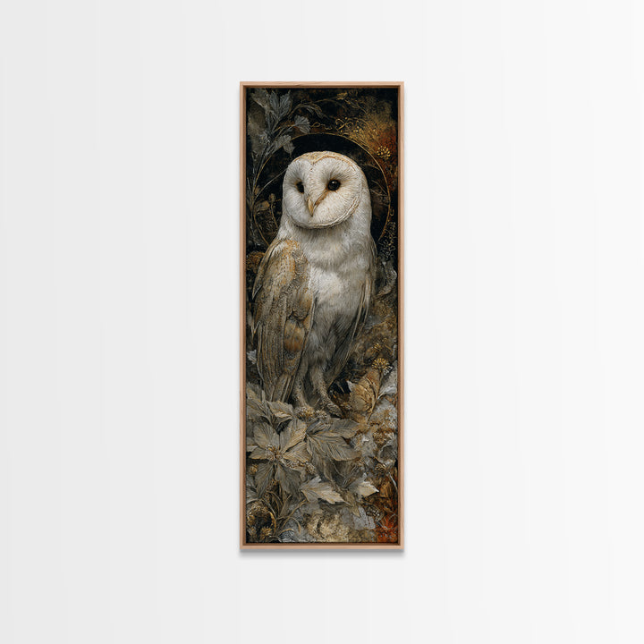 Owl with Moonlit Feathers and Celestial Accents Canvas Print, Animal Art, Nursery Wall Art, Living Room Decor, Abstract Art, ANI-1x3-51