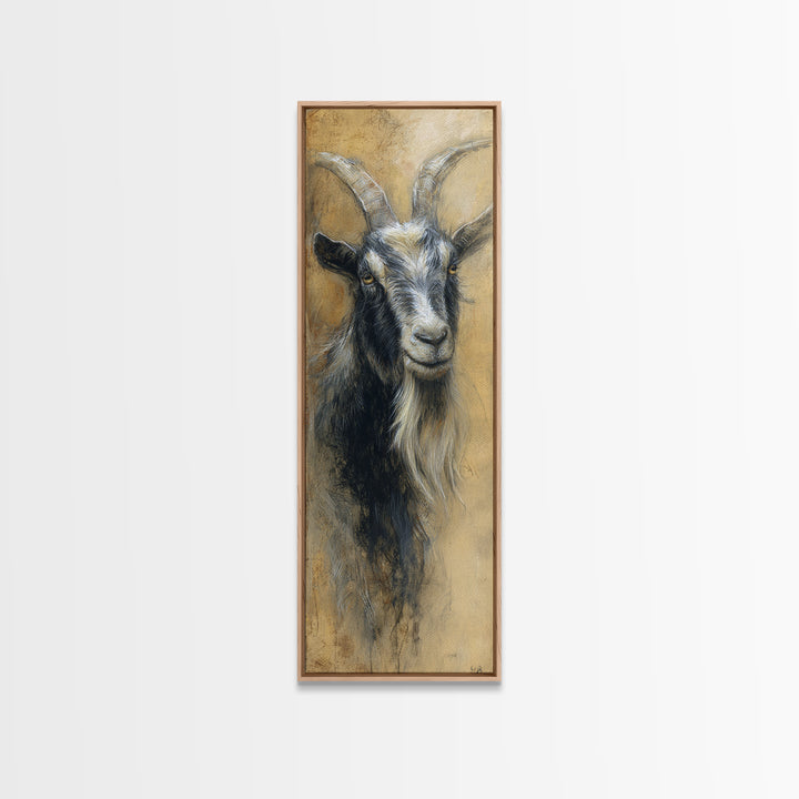Goat Portrait with Rustic Folk Art Personality Canvas Print, Animal Art, Fine Art Print, Living Room Decor, Fine Art, Creature, ANI-1x3-57