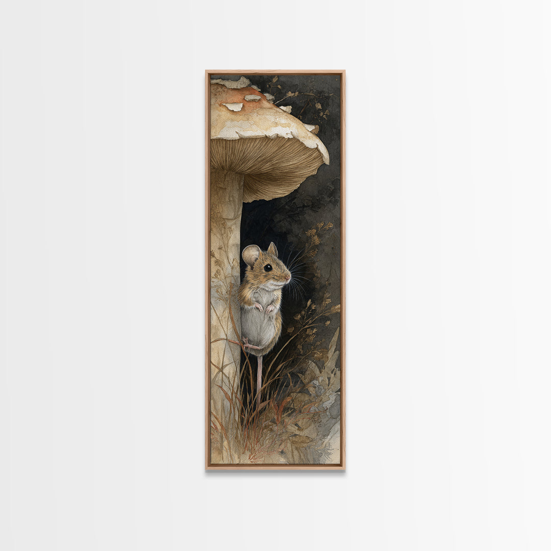 Tiny Field Mouse Framed Canvas Print, Animal Art, Trendy Wall Art, Living Room Decor, Fine Art, Creature, Textured Painting, ANI-1x3-70