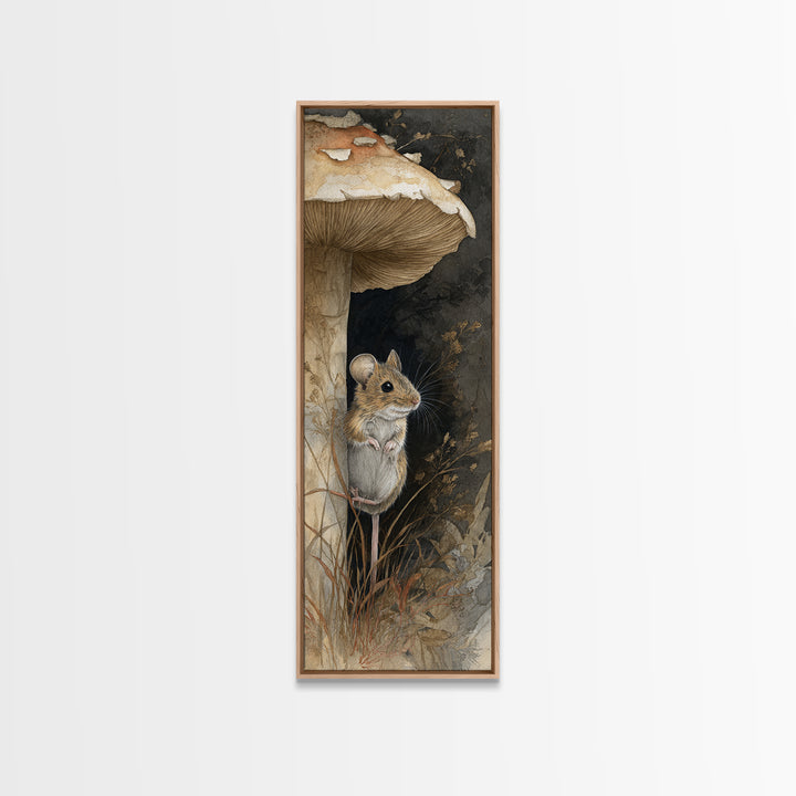 Tiny Field Mouse Framed Canvas Print, Animal Art, Trendy Wall Art, Living Room Decor, Fine Art, Creature, Textured Painting, ANI-1x3-70