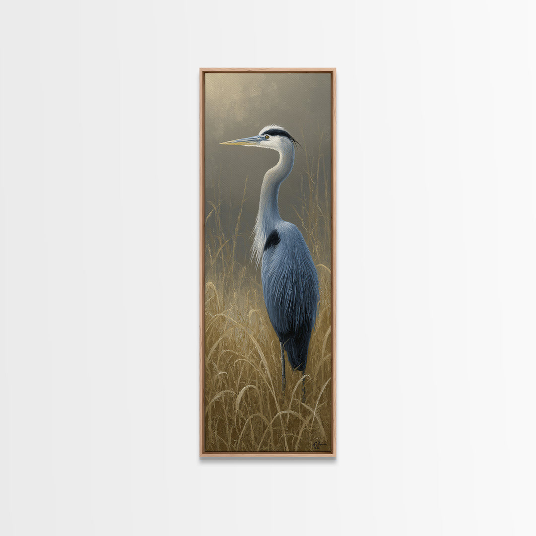 Blue Heron Standing Framed Canvas Print, Animal Art, Nursery, Living Room Decor, Creature, Modern Decor, Fine Art Print, ANI-1x3-71