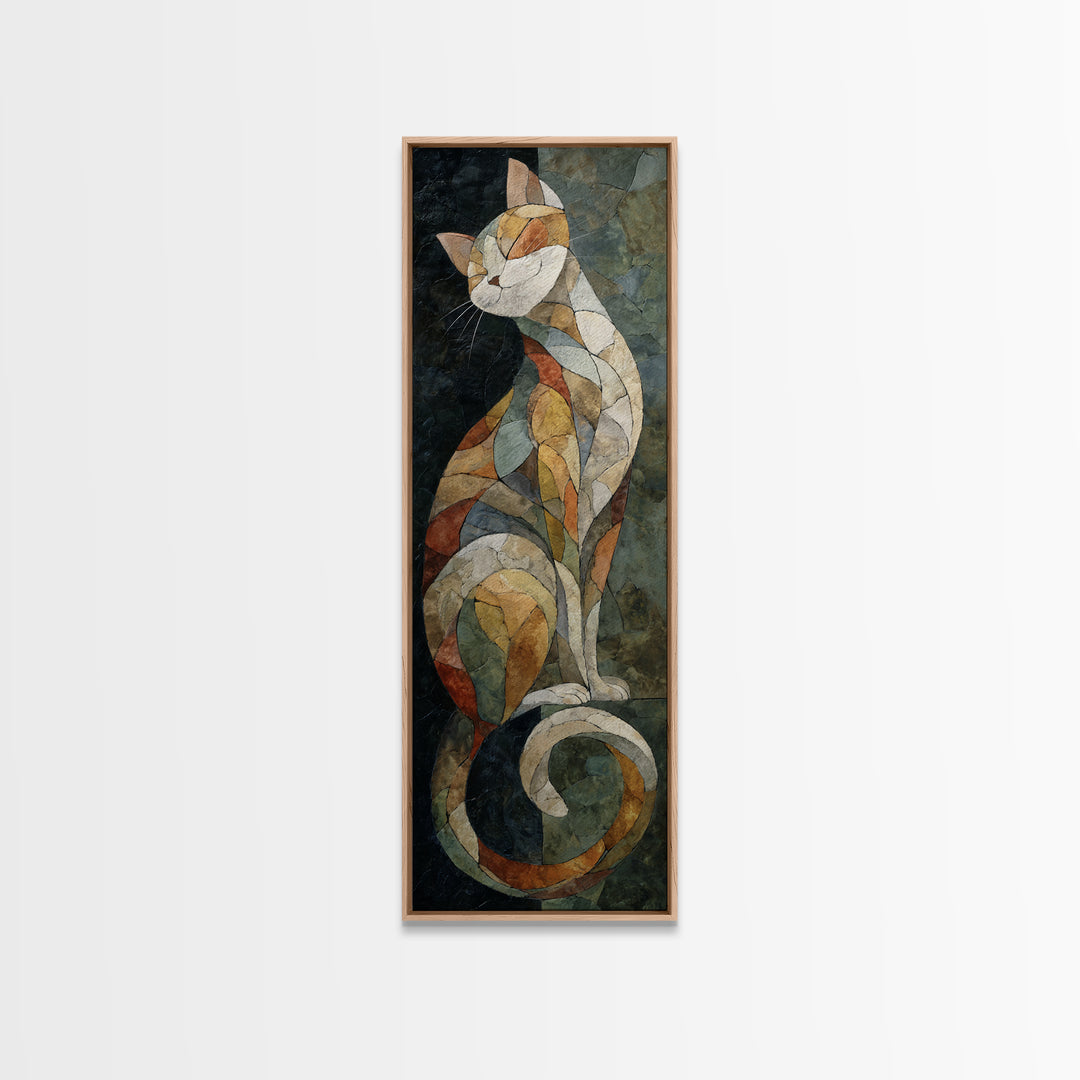 Sleeping Cat Curled Canvas Print, Animal Art, Digital Wall Art, Living Room Decor, Fine Art, Creature, Modern Wall Art, ANI-1x3-72
