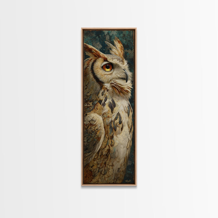 Owl with Moonlit Feathers and Celestial Accents Framed Canvas Print, Animal Art, Living Room Decor, Fine Art, Creature, ANI-1x3-75
