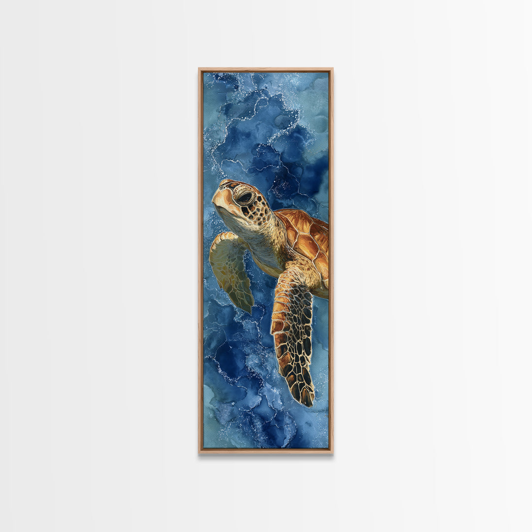 Sea Turtle Drifting Through Luminous Blue Water Canvas Print, Animal Art, Downloadable Art, Living Room Decor, Creature, ANI-1x3-78