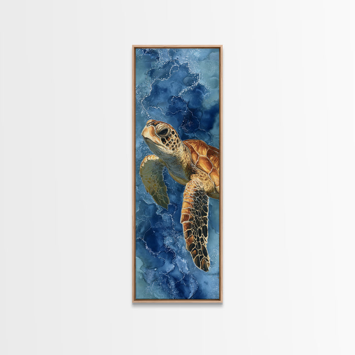 Sea Turtle Drifting Through Luminous Blue Water Canvas Print, Animal Art, Downloadable Art, Living Room Decor, Creature, ANI-1x3-78