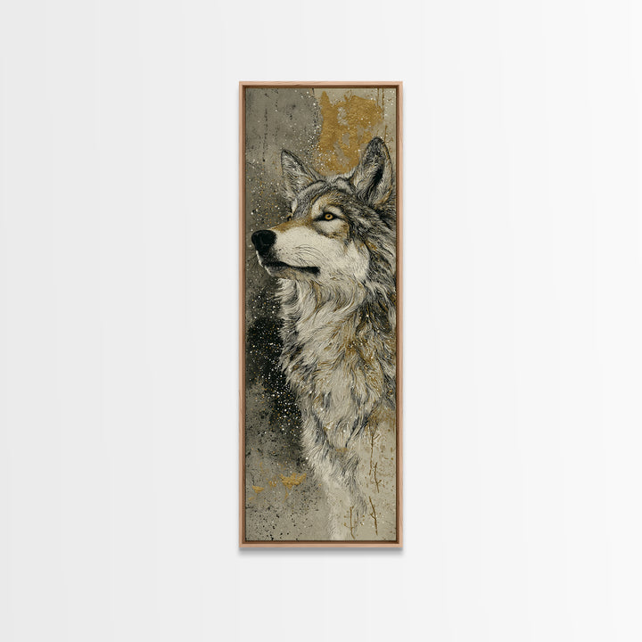 Wolf Silhouette Beneath a Star Filled Sky Canvas Print, Animal Art, Gallery Decor, Living Room Decor, Oil Painting, Creature, ANI-1x3-82