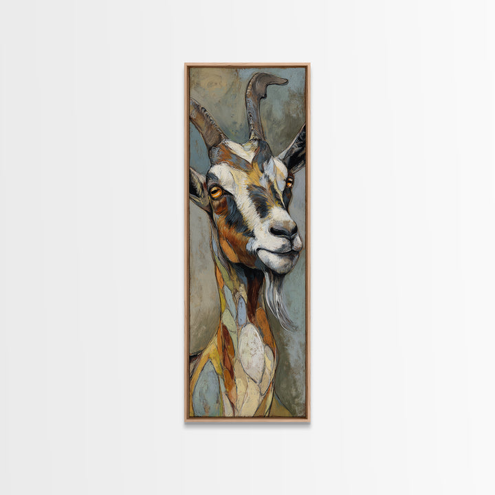 Goat Portrait with Rustic Folk Art Personality Canvas Print, Animal Art, Neutral Decor, Living Room Decor, Fine Art, Creature, ANI-1x3-9