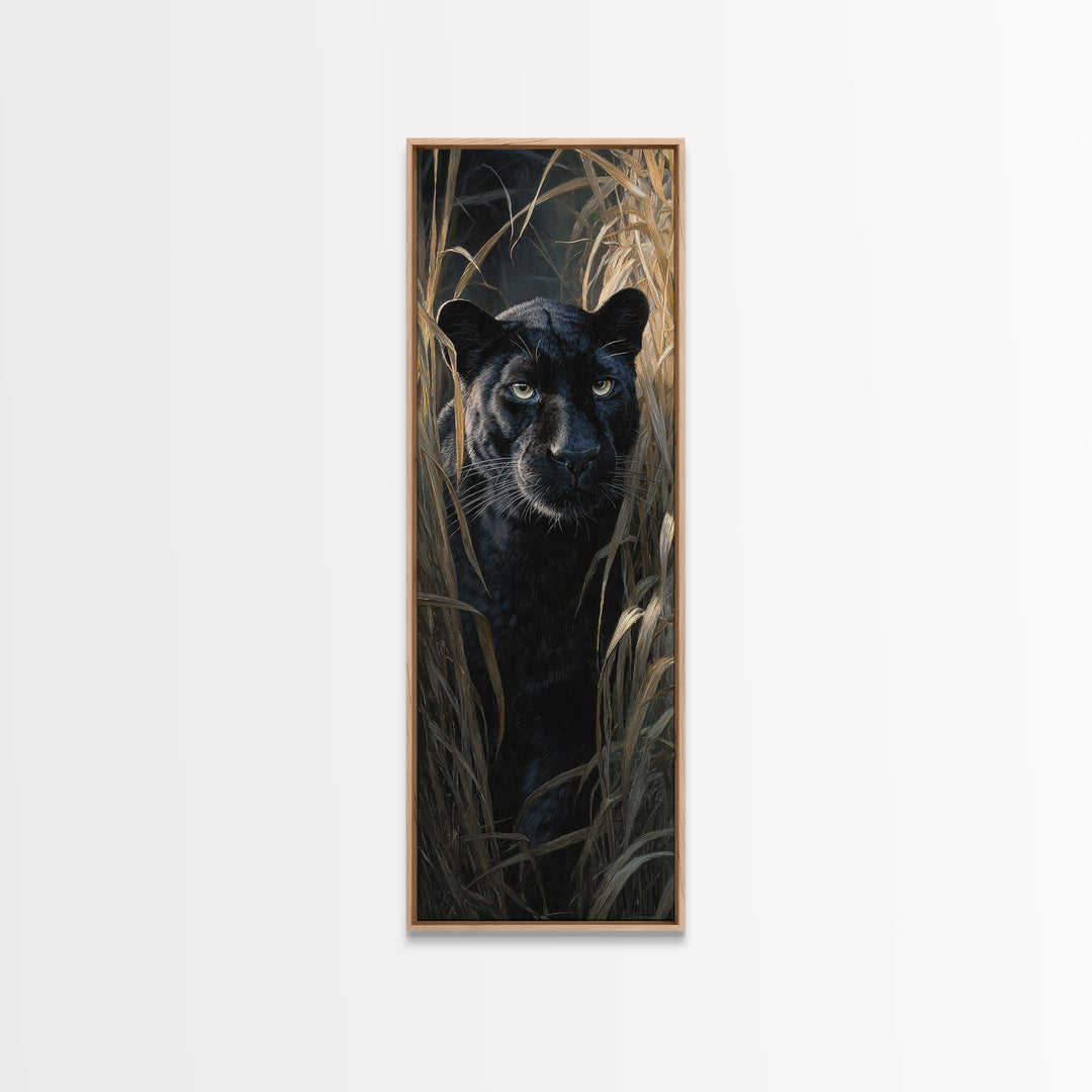 Dramatic Black Panther Emerging from Deep Jungle Canvas Print, Animal Art, Art Print, Living Room Decor, Oil Painting, Creature, ANI-1x3-90