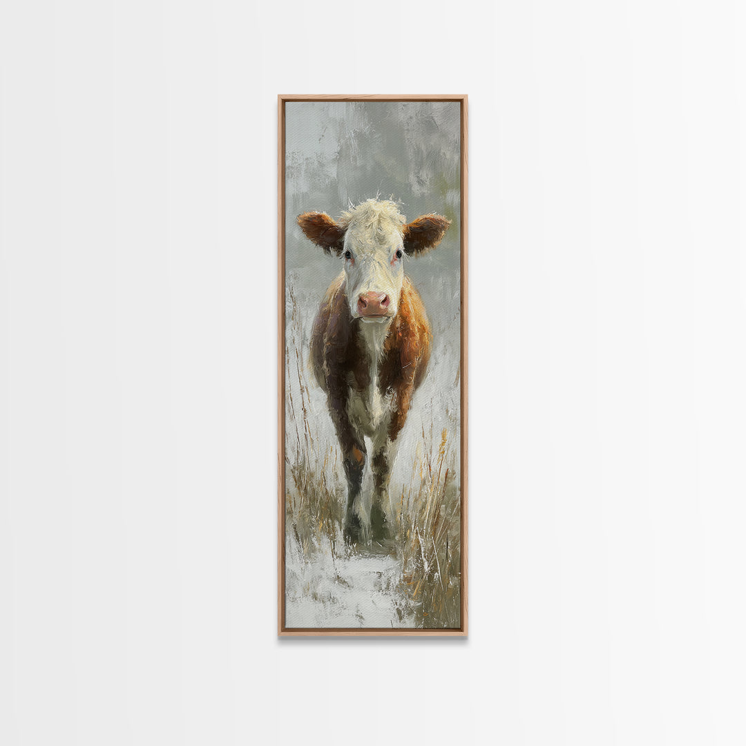 Gentle Cow Portrait Framed Canvas Print, Animal Art, Nursery Art, Living Room Decor, Fine Art, Creature, Luxury Decor, ANI-1x3-91