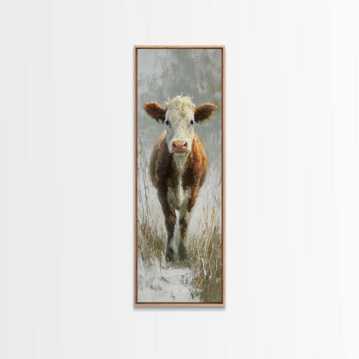 Gentle Cow Portrait Framed Canvas Print, Animal Art, Nursery Art, Living Room Decor, Fine Art, Creature, Luxury Decor, ANI-1x3-91