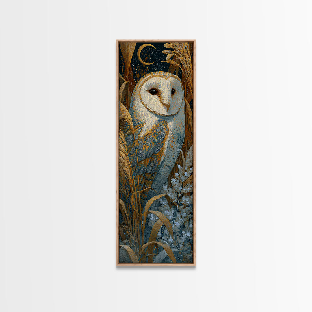 Owl with Moonlit Feathers and Celestial Accents Canvas Print, Animal Art, Safari Nursery Decor, Living Room Decor, Creature, ANI-1x3-99