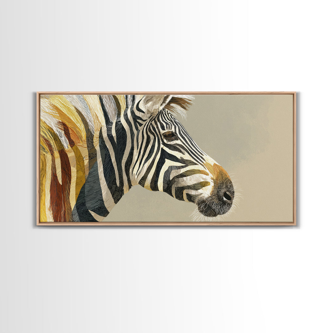 Zebra Portrait with Bold Graphic Stripe Pattern Canvas Print, Animal Art, Minimalist Decor, Living Room Decor, Creature, ANI-2x1-13