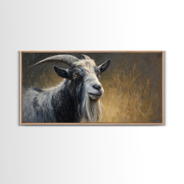 Goat Portrait with Rustic Folk Art Personality Canvas Print, Animal Art, Contemporary Art, Living Room Decor, Creature, ANI-2x1-17
