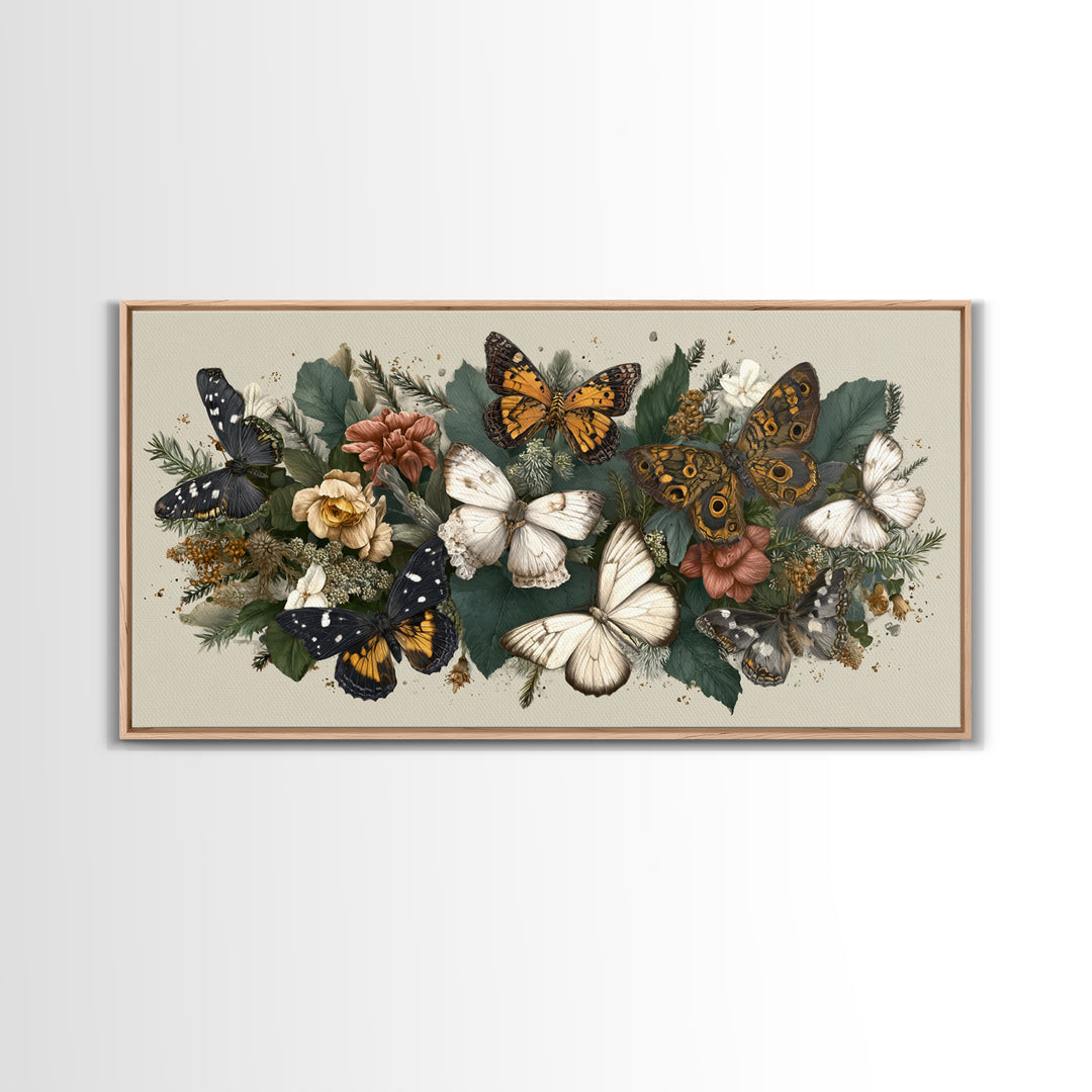 Butterfly Specimen Composition Framed Canvas Print, Animal Art, Cat Art, Living Room Decor, Fine Art, Creature, Art Print, ANI-2x1-19