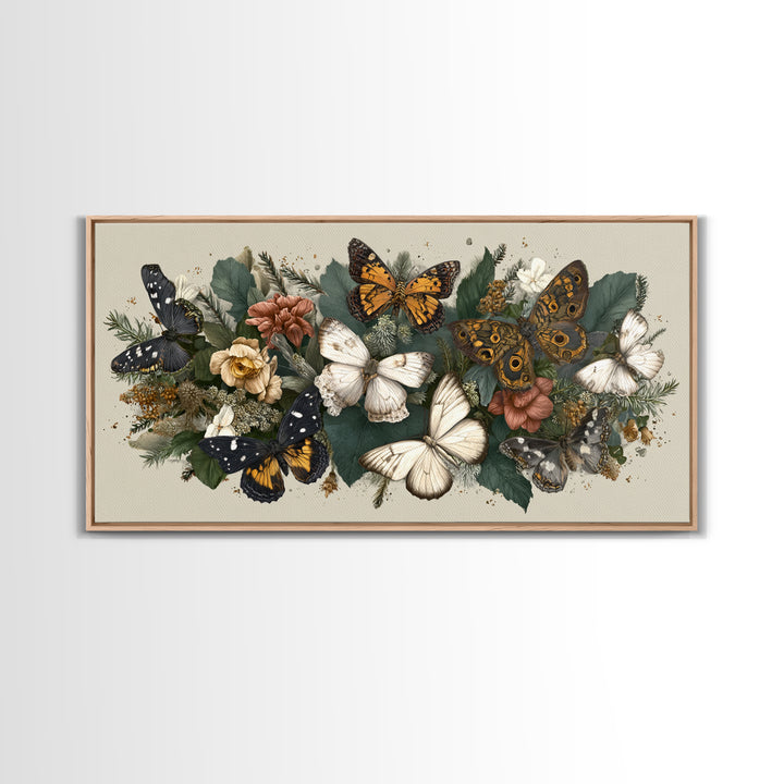 Butterfly Specimen Composition Framed Canvas Print, Animal Art, Cat Art, Living Room Decor, Fine Art, Creature, Art Print, ANI-2x1-19