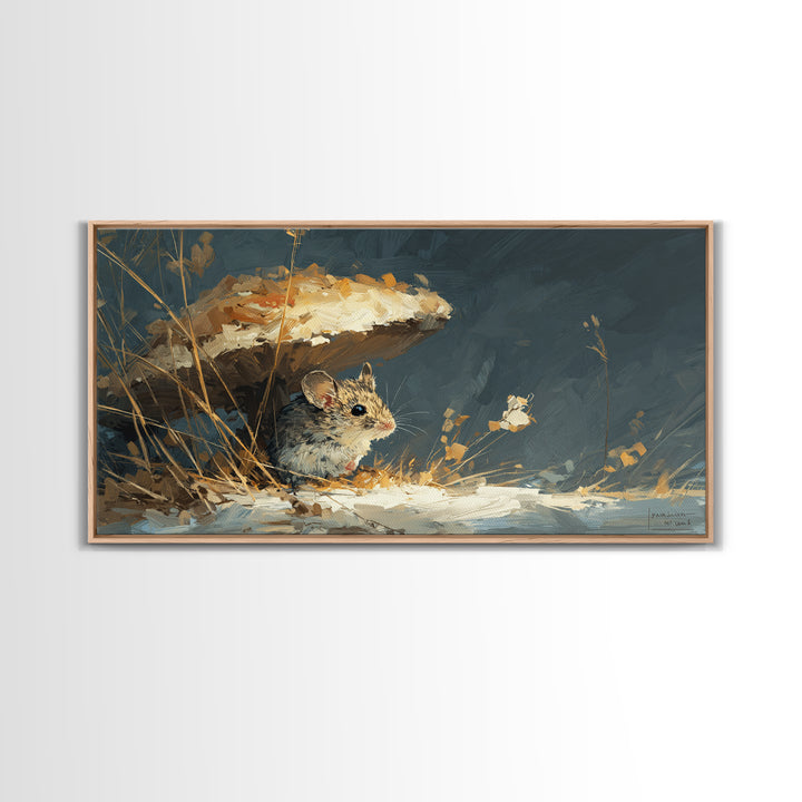Tiny Field Mouse Framed Canvas Print, Animal Art, Luxury Decor, Living Room Decor, Fine Art, Creature, Digital Art, Printable, ANI-2x1-30