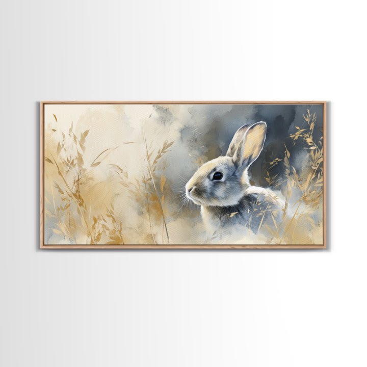 Curious Rabbit in a Soft Watercolor Meadow Canvas Print, Animal Art, Digital Art, Living Room Decor, Fine Art, Creature, ANI-2x1-49