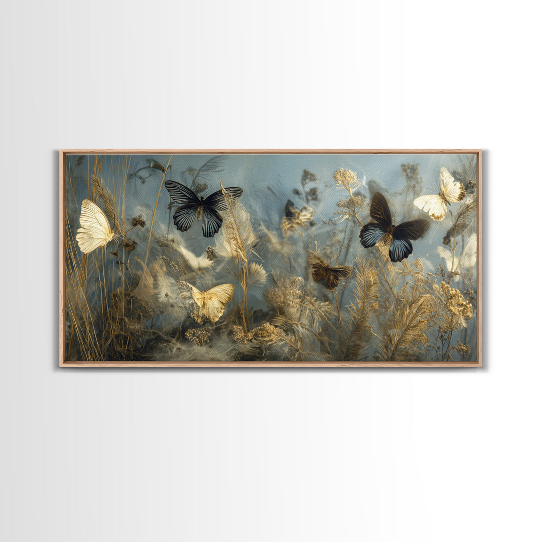 Butterfly Specimen Composition Framed Canvas Print, Animal Art, Trendy Wall Art, Living Room Decor, Fine Art, Creature, ANI-2x1-67