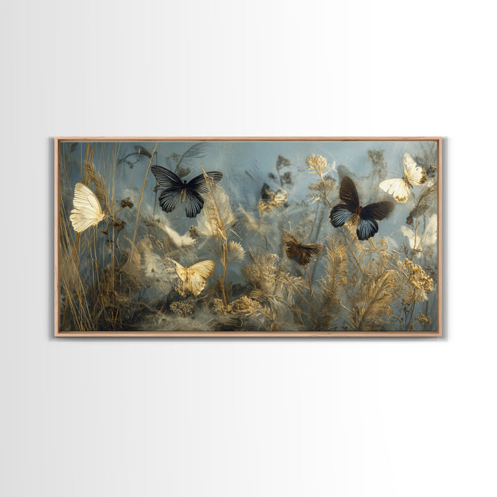 Butterfly Specimen Composition Framed Canvas Print, Animal Art, Trendy Wall Art, Living Room Decor, Fine Art, Creature, ANI-2x1-67
