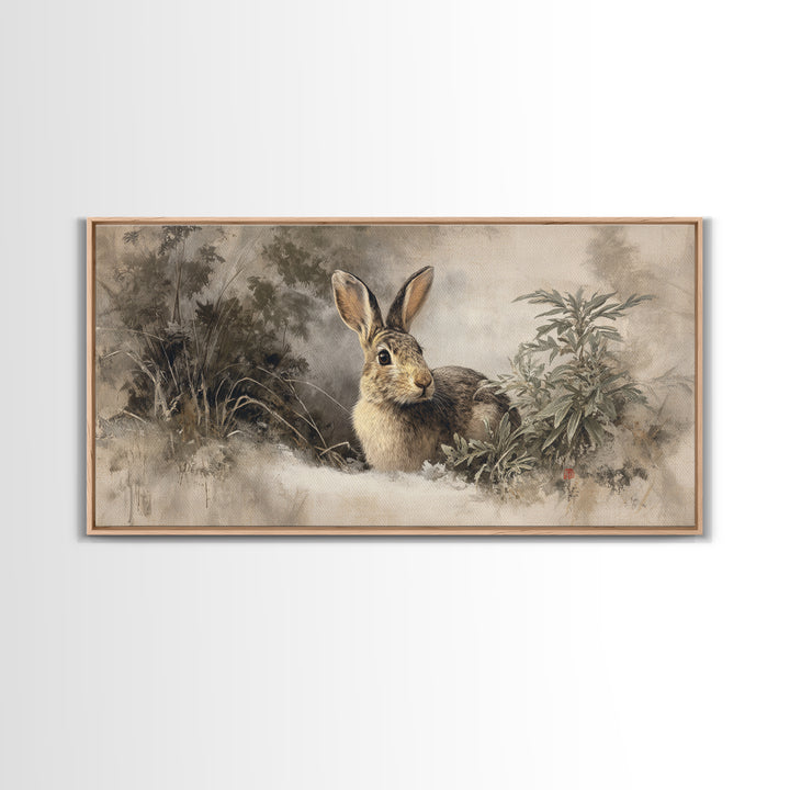 Curious Rabbit in a Soft Watercolor Meadow Canvas Print, Animal Art, Digital Art, Living Room Decor, Fine Art, Creature, ANI-2x1-73