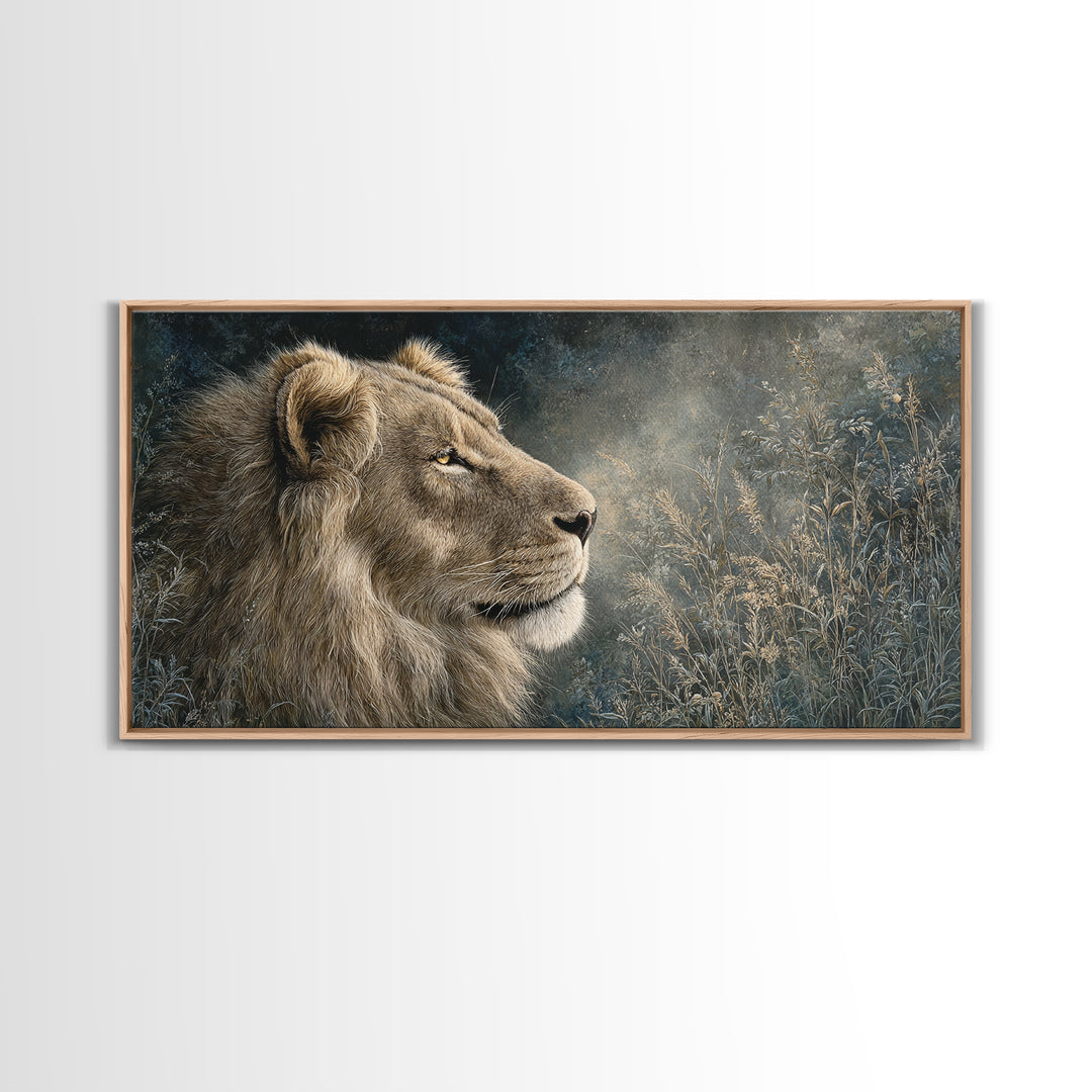 Regal Lion Profile Canvas Print, Animal Art, Printable, Living Room Decor, Oil Painting, Creature, Nursery, Boho Wall Art, ANI-2x1-77