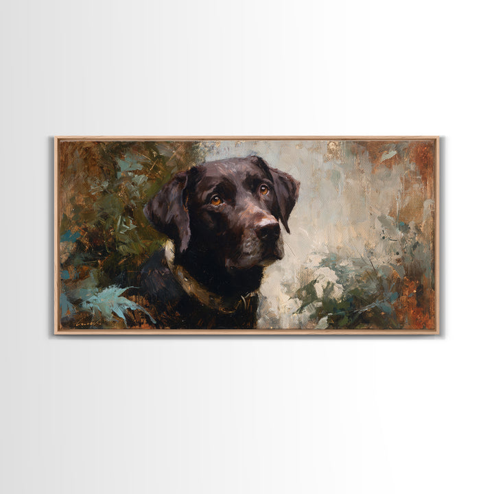 Dog Portrait with Painterly Collar and Loyal Framed Canvas Print, Animal Art, Printable Wall Art, Living Room Decor, Creature, ANI-2x1-81
