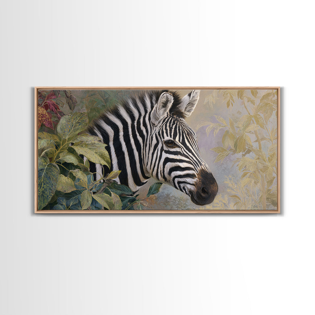 Zebra Portrait with Bold Graphic Stripe Pattern Canvas Print, Animal Art, Original Painting, Living Room Decor, Creature, ANI-2x1-85